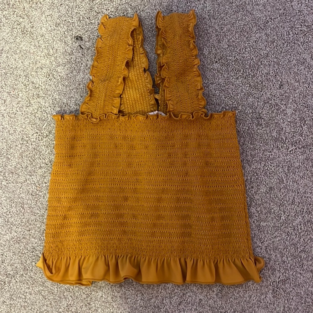 Sweet Wanderer mustard yellow frill tube top